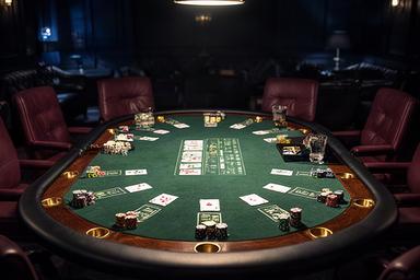 Tavolo da poker professionale con luci soffuse nella sala giochi del club